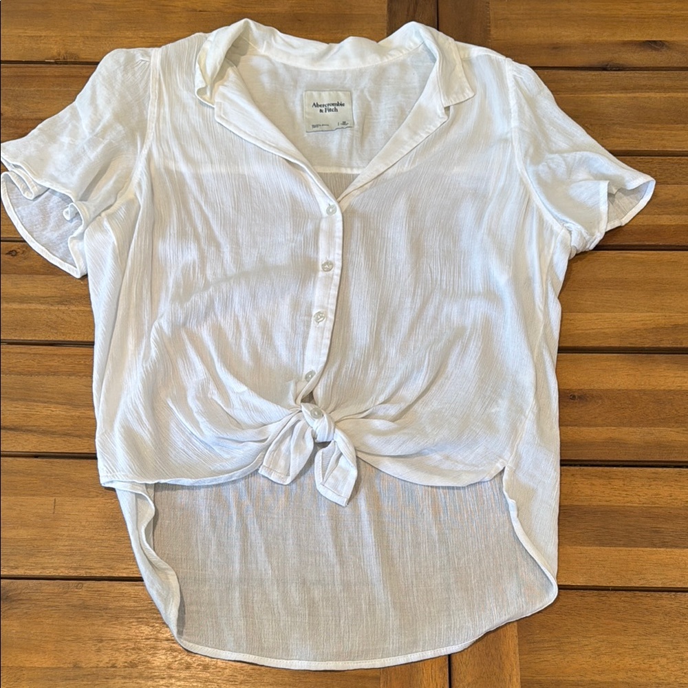 Abercrombie White Flutter Sleeve Button Down Shirt